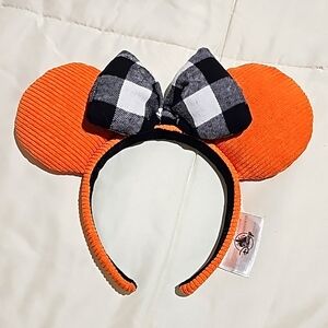 Disney Orange Ears with Buffalo Plaid Bow